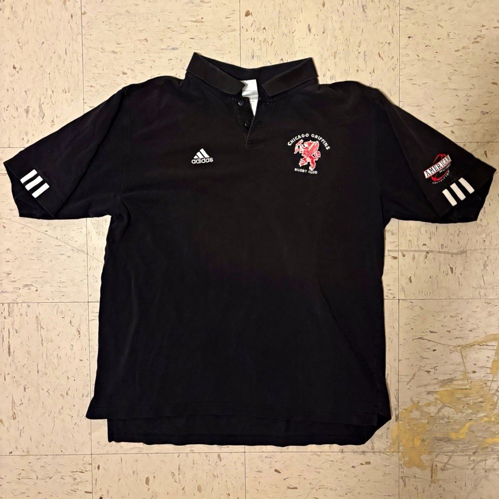 adidas Team Chicago Griffins Rugby Embroidered Logo Polo Black Short Sleeve L